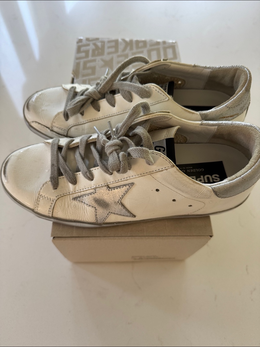 Golden Goose Superstar White Sneakers with Silver Star Sparkle NEW ✨ Sz: 8 38 EU - Picture 3 of 8